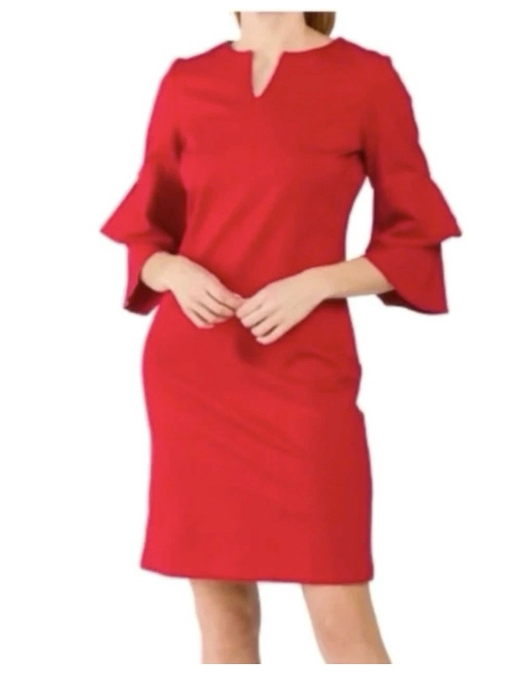 J Mclaughlin Women’s Red Size L Shift Knee Length Long Sleeve Dress